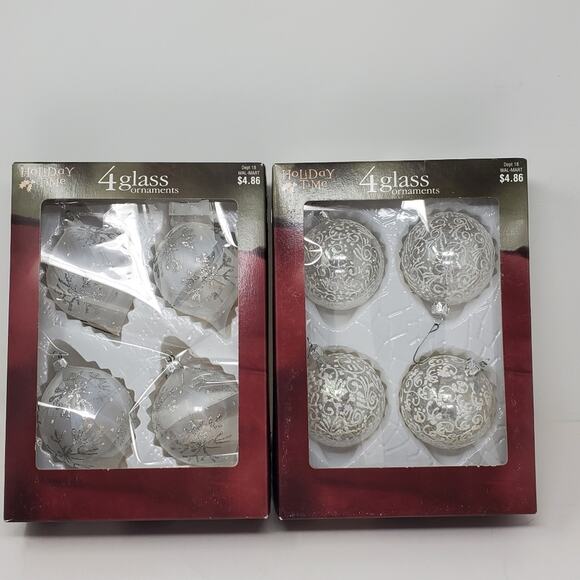 Holiday Time Glass and Glitter Lot of 8 Large 3" round Ornaments In Original Box - Picture 2 of 4